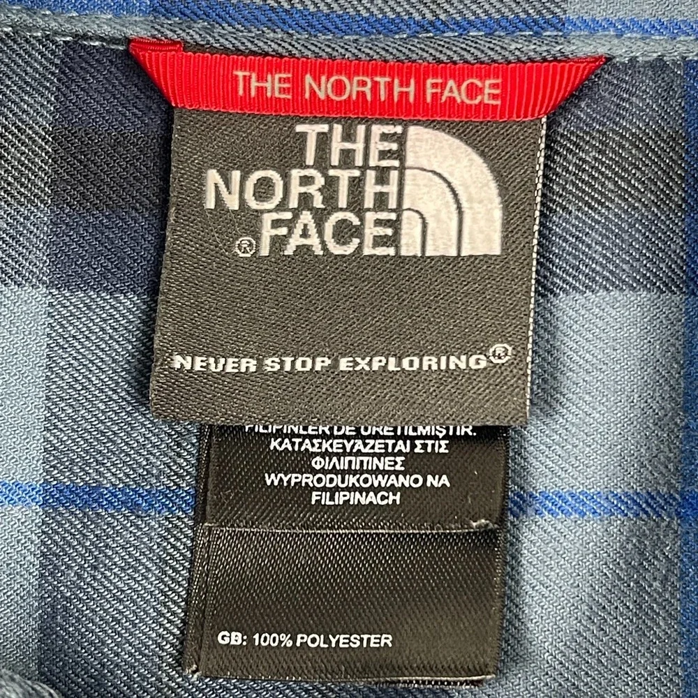 The North Face Flannel Shirt Men's Medium Blue Plaid Button Up Long Sleeves